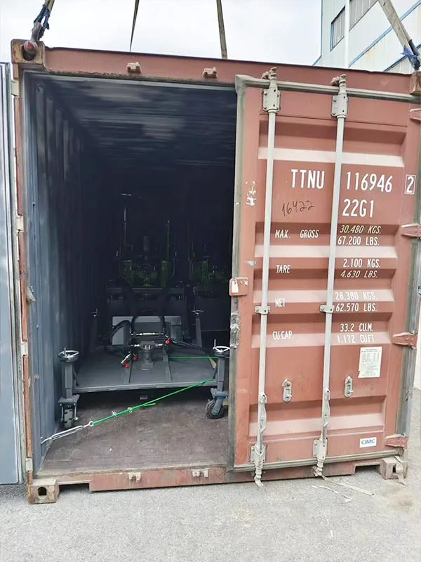 Equipment secured with lashing inside an export container