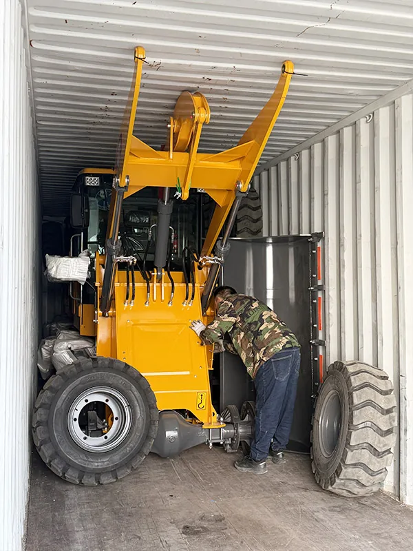 Machine positioned inside an export container for loading